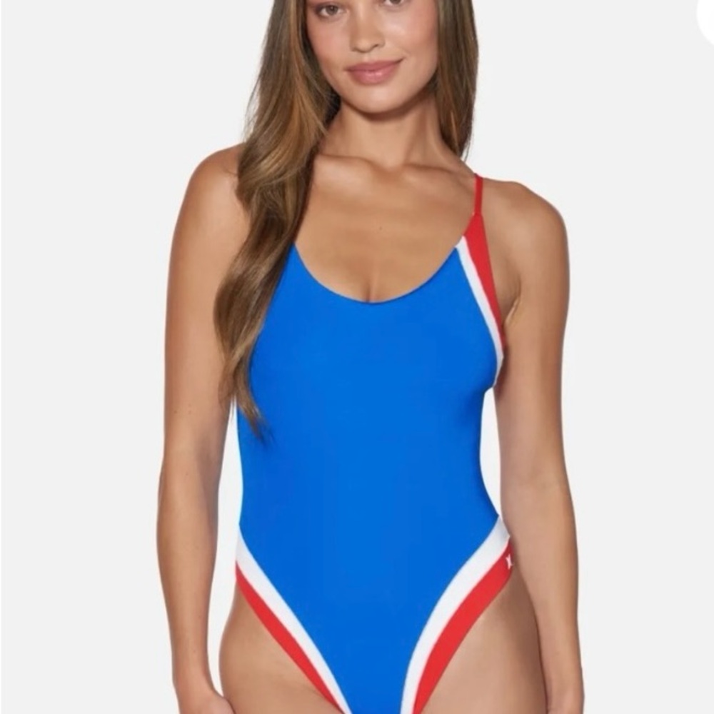 Hurley Blue and Red One Piece Athletic Swimsuit